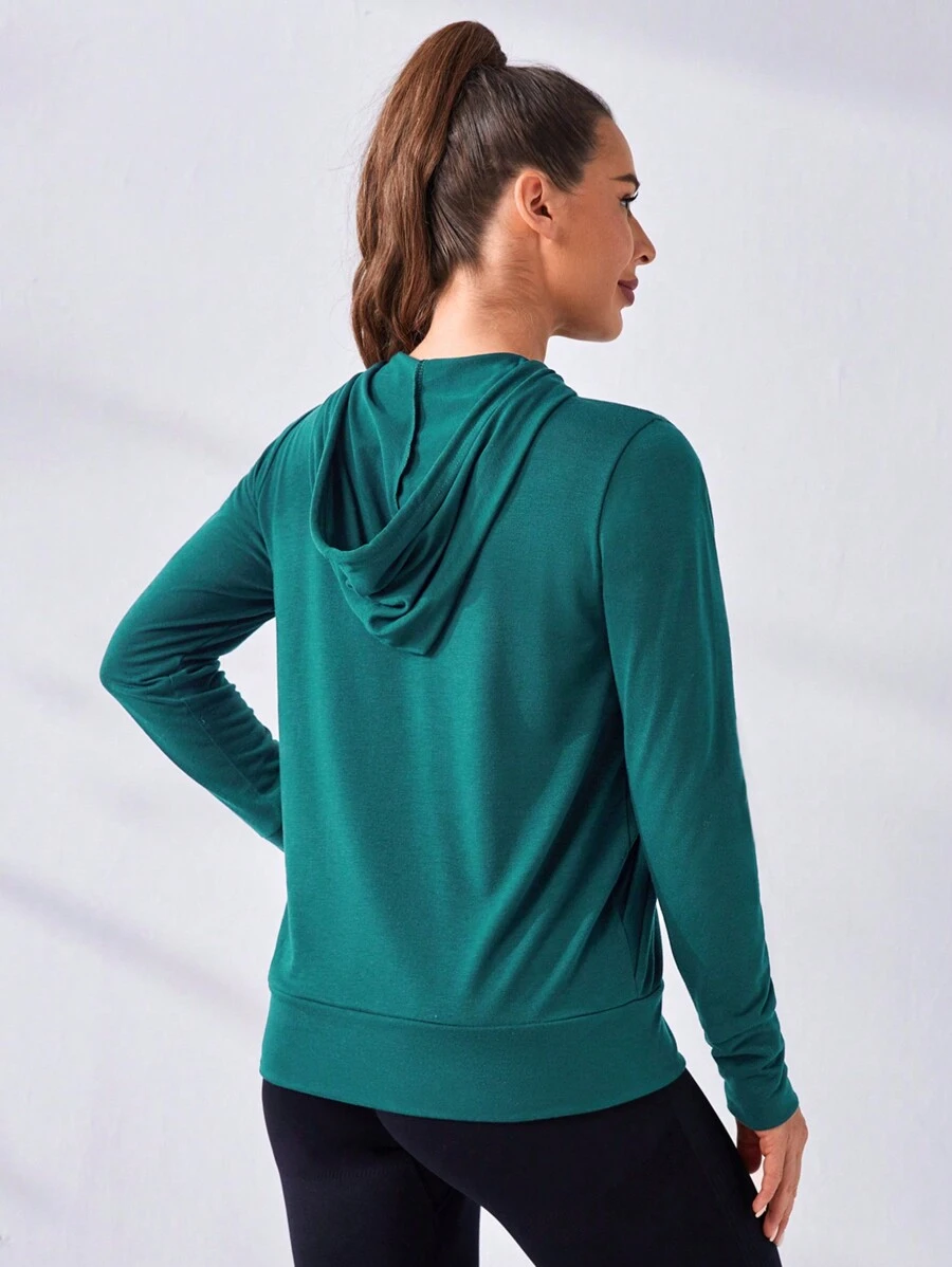 SHEIN Daily&Casual Dây kéo Dây rút áo có mũ Jacket thể thao - màu xanh lá - Xem 1