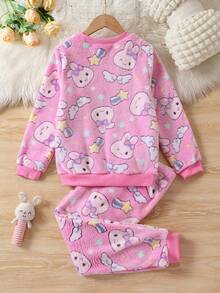 Tween Girl Cartoon Graphic Flannel PJ Set - Multicolor - View 2