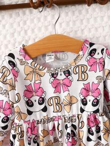 Baby Girl 2pcs Cartoon Graphic Smock Dress - Multicolor - View 3