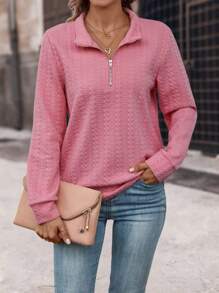 EMERY ROSE Half Zip Sweatshirt - Pink - View 1