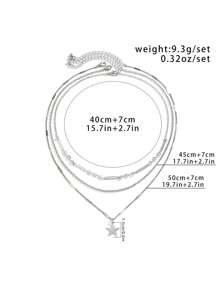 ROMWE Goth 3pcs Mặt dây chuyền ngôi sao Dây chuyền - Bạc - Xem 5