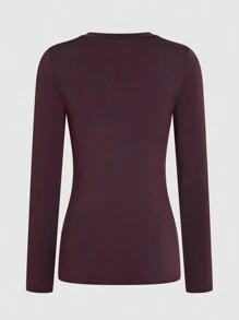 INAWLY Solid Round Neck Tee Fall Cloth For Women - Brown - View 2