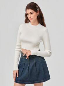 Forever 21 女款白色圓領長袖毛衣