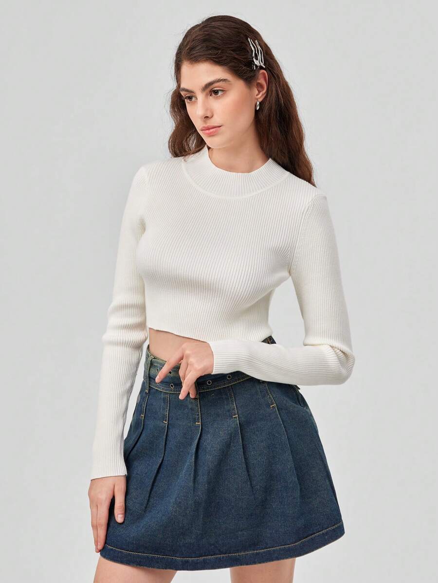 Forever 21 女款白色圓領長袖毛衣