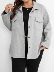 SHEIN LUNE Talla grande Abrigo con bolsillo con solapa de hombros caídos - Gris - Ver 1