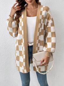 SHEIN Privé Women's Plaid Half-open Cardigan - Multicolor - View 1