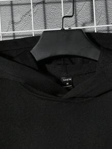 SHEIN 寬鬆男龍與字母圖案落肩連帽衫 - 黑色 - 查看 3