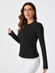 Easithlete Solid Slim Fit Sports Tee - Black - View 7