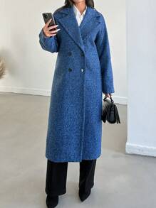 SHEIN Oversize Long Woolen Coat - Royal Blue - View 3