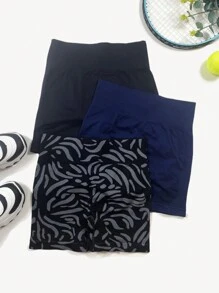 3入組寬腰圍肋紋針織運動短褲,提臀效果