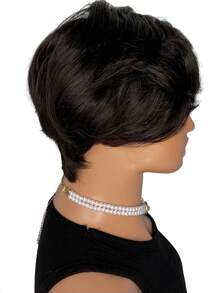 Peluca con flequillo recto Peluca de cabello humano corto con corte pixie recto de 6 pulgadas Color negro natural - SNatural - Ver 4