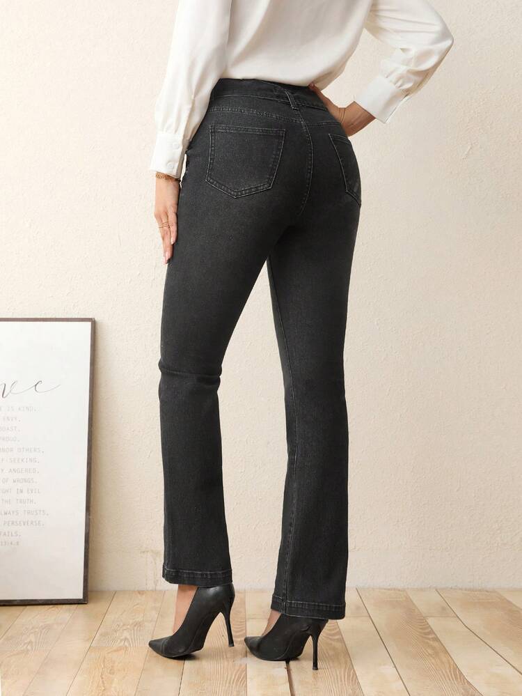 High Waist Belted Flare Leg Jeans