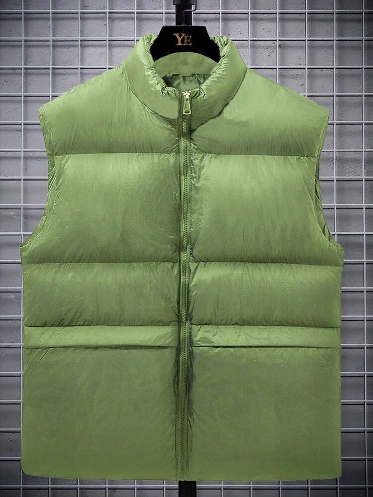 Loose Fit Men's Plus Size Solid Color Zip Up Vest Jacket