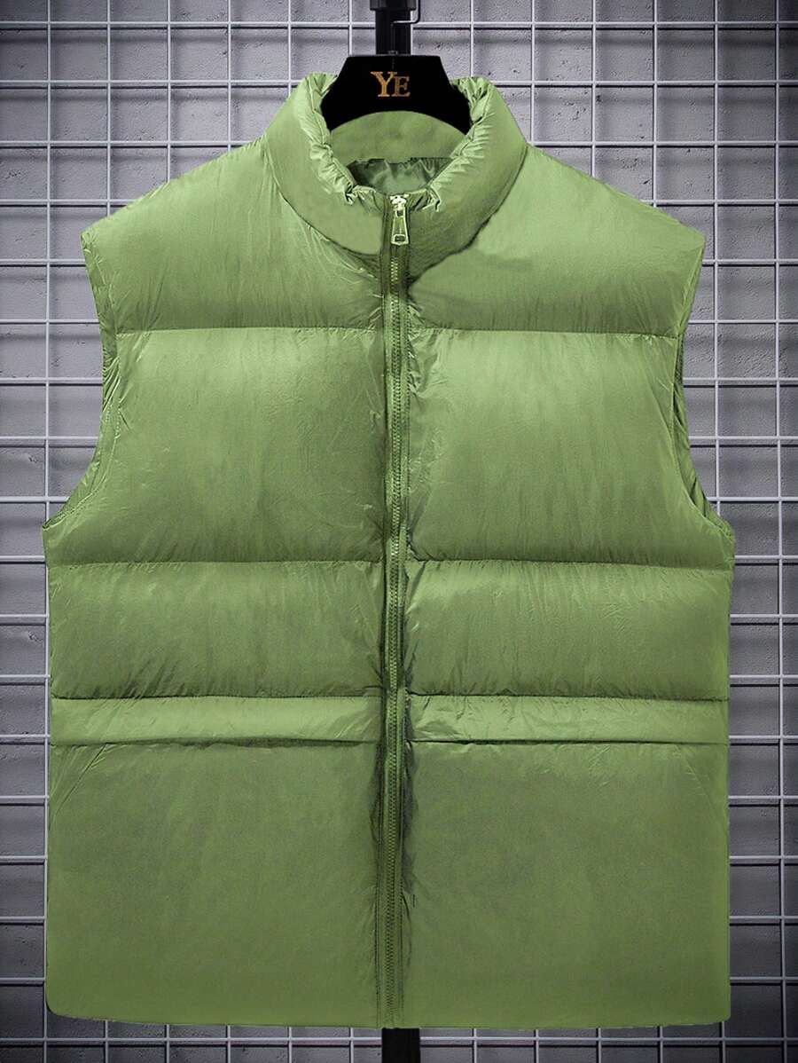 Manfinity Homme Chaleco de talla grande para hombre, de ajuste holgado, con cremallera y de un solo color - verde menta - Ver 1