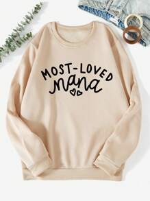 SHEIN EZwear Hơn Đồ họa Khẩu hiệu Lót nhiệt Áo nỉ - Màu be - Xem 1