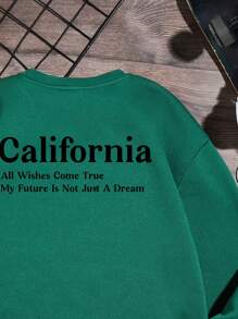 青少年男孩標語圖案加絨內裏運動衫 - 綠色 - 查看 6