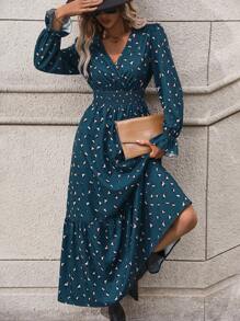 SHEIN LUNE 滿版印花荷葉袖荷葉邊洋裝 - 墨綠色 - 查看 4