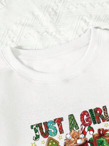 SHEIN EZwear 大碼聖誕圖案加絨內裏運動衫 - 白色 - 查看 3