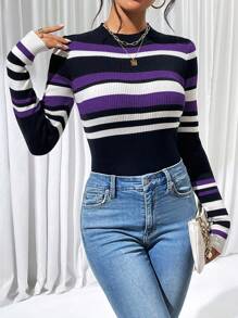 SHEIN Essnce Sudadera A Rayas Para Mujer - Morado - Ver 1