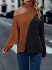 SHEIN LUNE アシンメトリー ネック ドロップショルダー Tシャツ レディースグラフィックトップス ツートーン