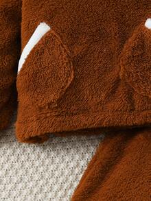 SHEIN 男小童拼接邊袋鼠口袋毛絨帽衫和褲子