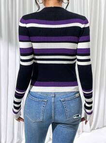 SHEIN Essnce Sudadera A Rayas Para Mujer - Morado - Ver 2