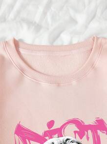 SHEIN EZwear Figure & Slogan Graphic Thermal Lined Sweatshirt - Pink - View 4