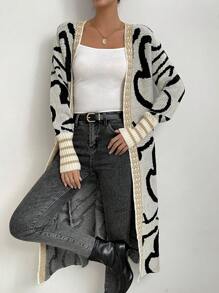 SHEIN Essnce Graphic Pattern Casual Design Cardigan - Apricot - View 1