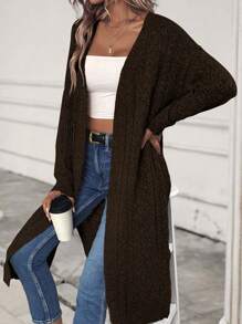 SHEIN Essnce 落肩休闲设计开衫 - 棕色 - 查看 3