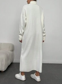 EURMUSE Turtleneck Drop Shoulder Sweater Dress Without Belt