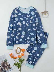 2pcs Cartoon Graphic PJ Set - Grey - View 1