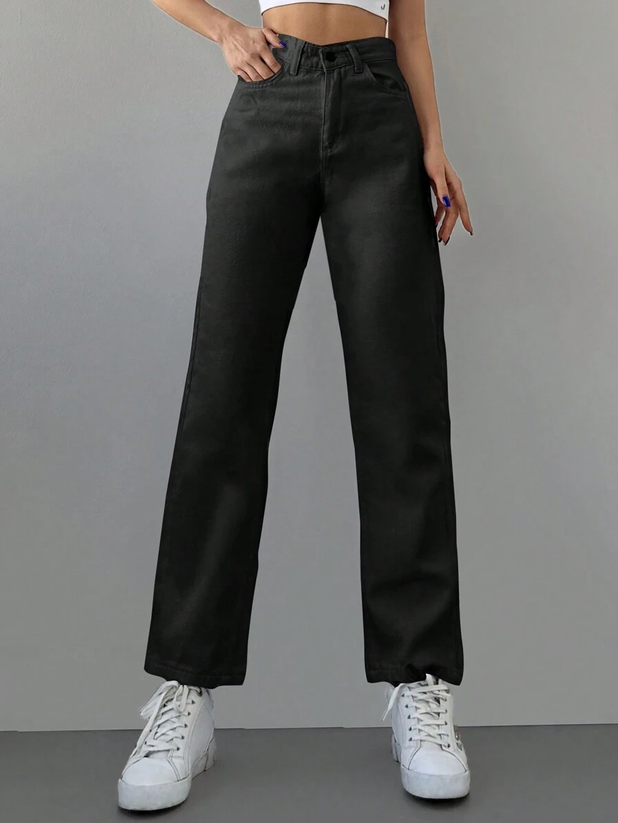 EURMUSE Jeans con cremallera crop - Negro - Ver 1