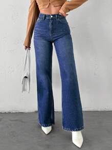 EURMUSE Straight High Waist Jeans - Navy Blue - View 4