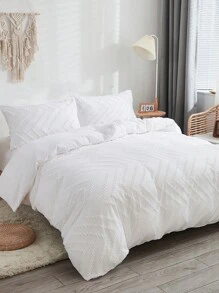 Tufted Boho Comforter Cover Set King Size - White Boho Bedding Duvet Cover Set, 3 Pieces Farmhouse Shabby Chic Embroidery Bedding, Gifts For Woman, Soft Jacquard Comforter Cover For All Seasons - White - View 2