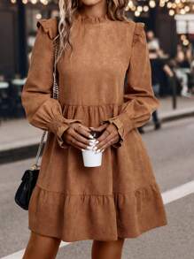 SHEIN LUNE Frill Trim Flounce Sleeve Ruffle Hem Smock Dress