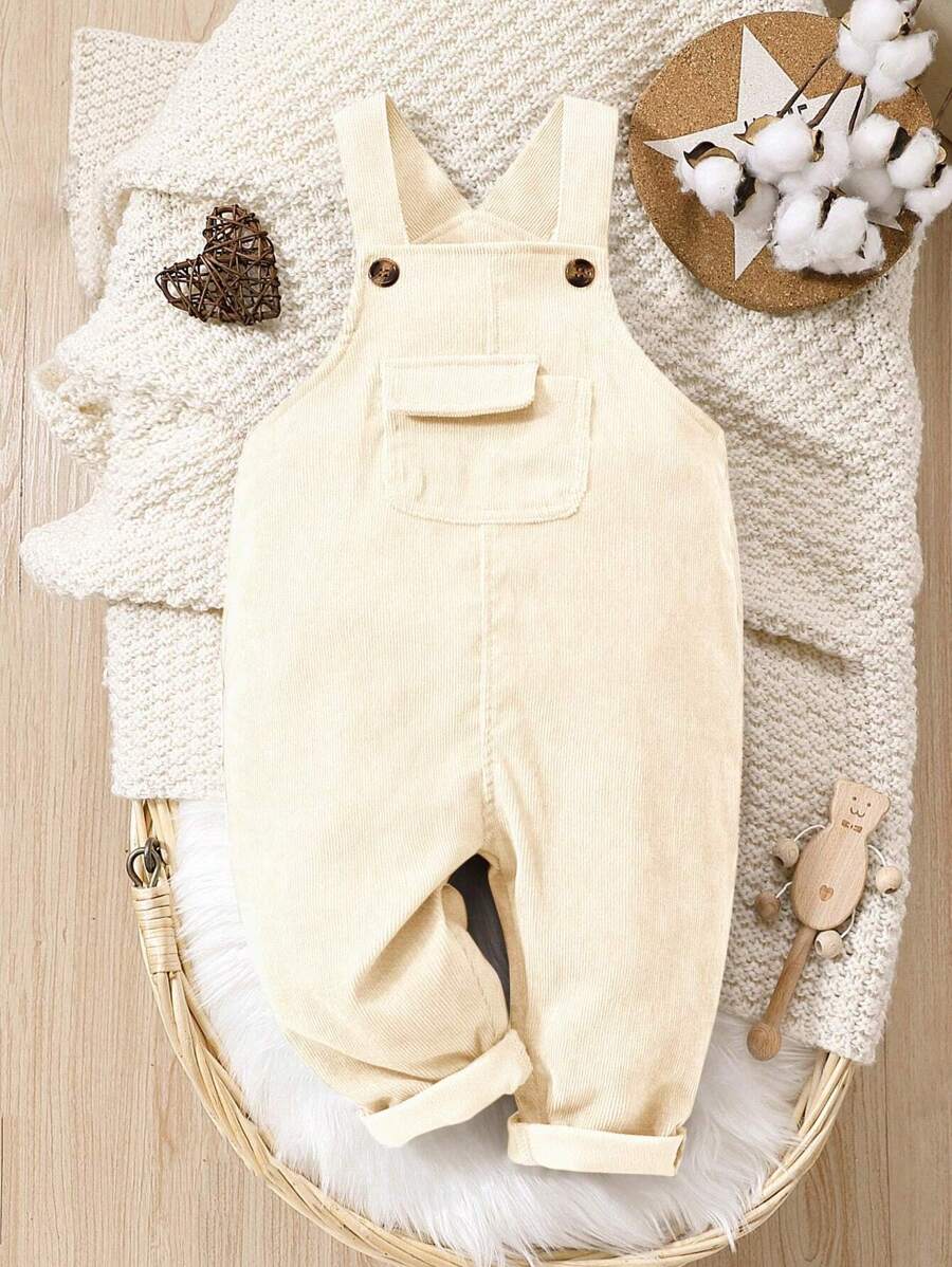 SHEIN Baby Boy Casual Solid Color Flap Pocket Bib Overall Pants - Apricot - View 1