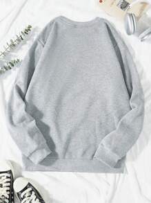SHEIN EZwear Plus Christmas Print Thermal Lined Sweatshirt Pullover Fall Sweatshirt - Light Grey - View 2
