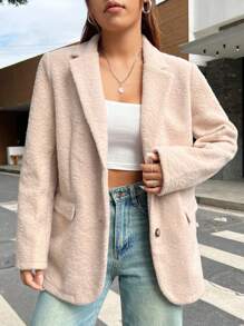 SHEIN EZwear Túi có nắp Single-breasted Bộ đồ Áo khoác - màu nâu - Xem 6