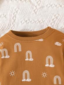 2 件套婴幼儿休闲彩虹云印花长袖运动衫和裤子套装，春秋季 - 咖啡棕 - 查看 3
