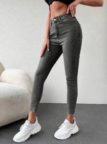 SHEIN Cottnline Slim Fit Jeans - Grey - View 3