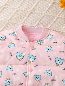 Baby Girl Cartoon Graphic Button Front Bomber Padded Coat - Multicolor - View 5