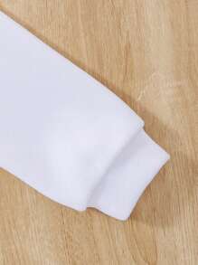 SHEIN 女大童心印花連帽保暖襯裡連帽衫和運動褲 - 白色 - 查看 5