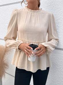 SHEIN Essnce Của phụ nữ Áo sơ mi Với Nếp uốn Vòng cổ Và Xù Hoa Sen - Màu be - Xem 6