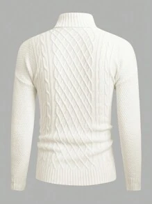Manfinity VCAY Men Turtleneck Cable Knit Drop Shoulder Sweater, For Fall Winter - Beige - View 2