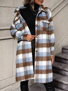 SHEIN LUNE In kẻ sọc Túi có nắp Thả vai Áo khoác - Nhiều màu - Xem 6