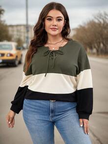 SHEIN LUNE Hơn Khối màu Lace lên phía trước Áo thun Thả vai - màu đen - Xem 4