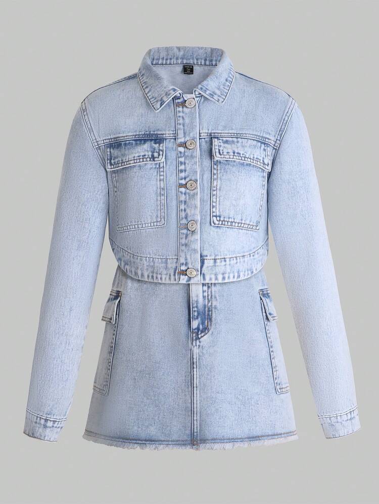 Teenage Girls' Denim Outfit, New Casual Fashionable Workwear Style