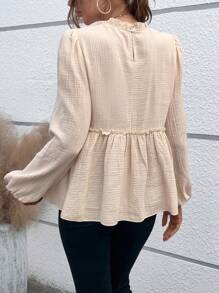 SHEIN Essnce Của phụ nữ Áo sơ mi Với Nếp uốn Vòng cổ Và Xù Hoa Sen - Màu be - Xem 2