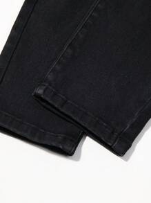 少年男孩刺繡細節和磨損黑色牛仔褲 - 黑色 - 查看 8