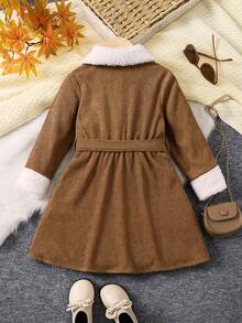 SHEIN 女小童羊絨領口翻蓋細節繫腰帶洋裝